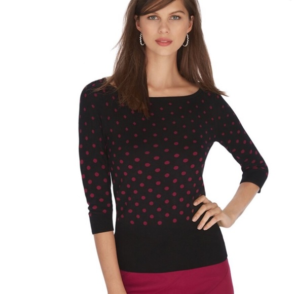 WHBM Black & Polka Dot 3/4 Sleeve Knit Pullover | Sz S - Picture 7 of 7